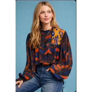 Anthropologie Blnk London Leopard Print Balloon Sleeve Peasant Blouse XS